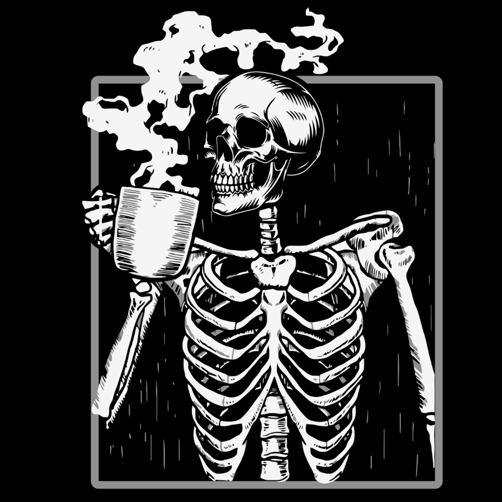 Bügelbild - Plott - Totenkopf mit Kaffee - 12,7cm x 17cm