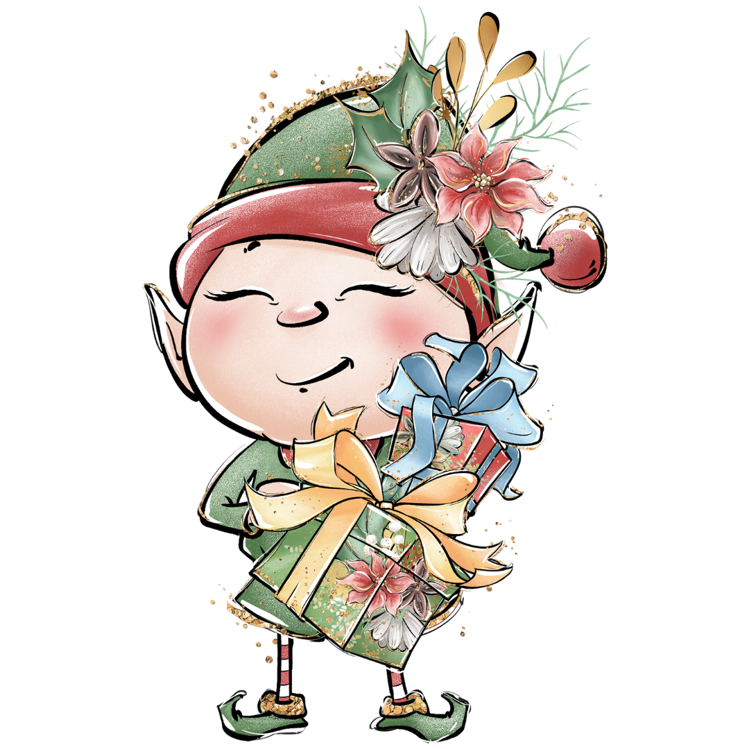 Bügelbild - Plott - Weihnachtself mit Geschenk - 7cm x 12cm